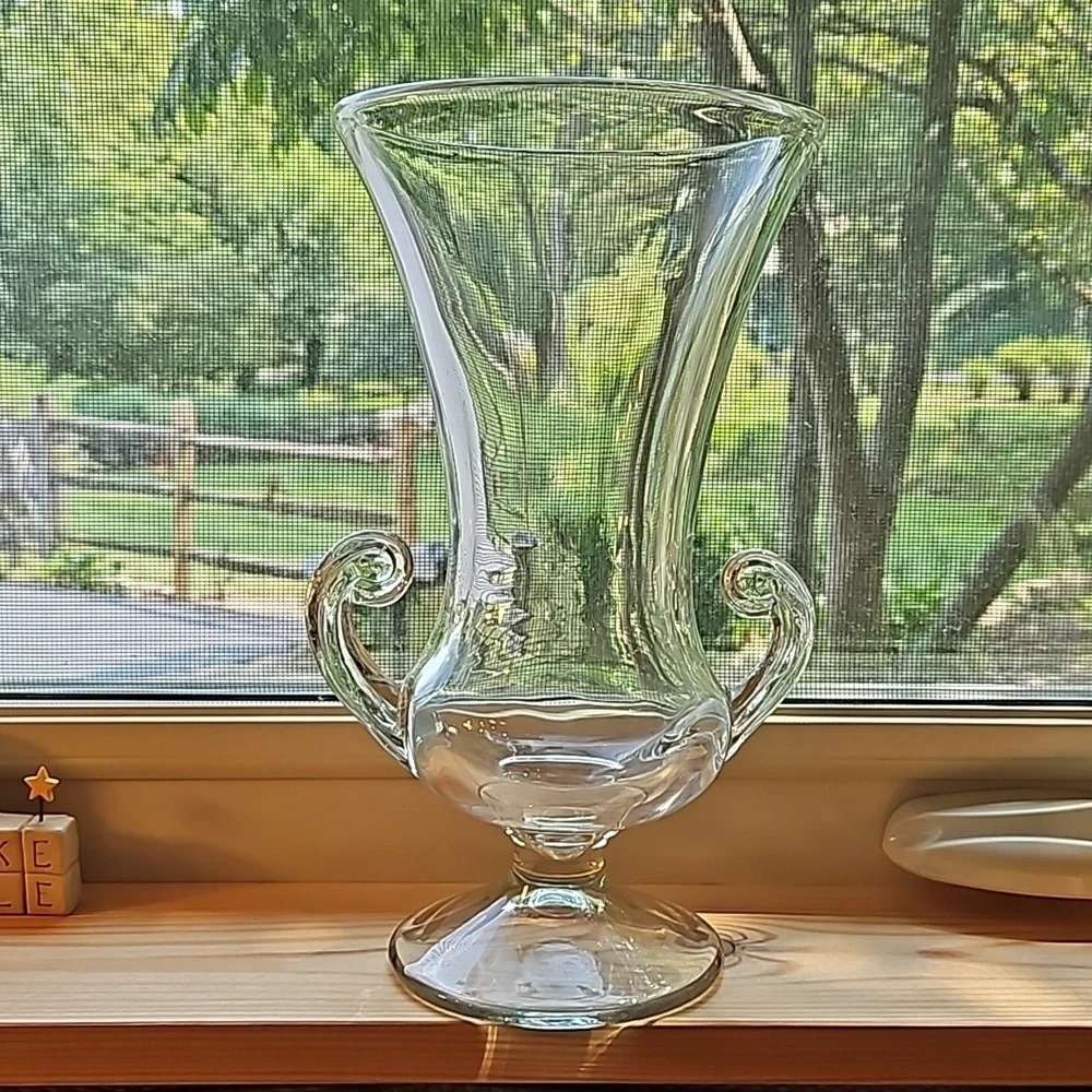 Vintage Tiffin Glass Coronet Etched Footed Urn Vase with Handles Large